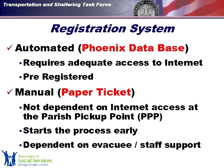 Registration System ü Automated (Phoenix Data Base) § Requires § Pre adequate access to