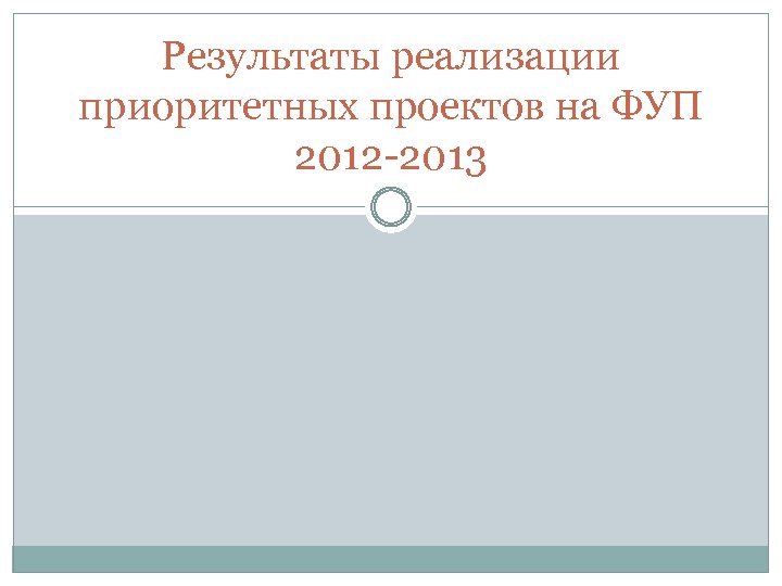 Результаты реализации приоритетных проектов на ФУП 2012 -2013 