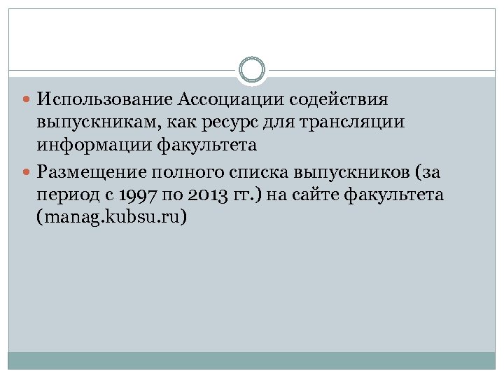  Использование Ассоциации содействия выпускникам, как ресурс для трансляции информации факультета Размещение полного списка