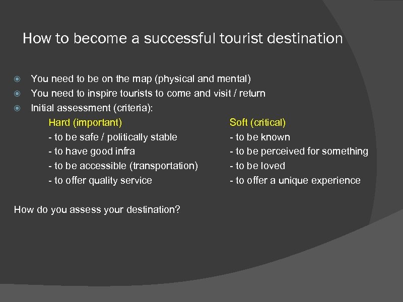 How to become a successful tourist destination You need to be on the map