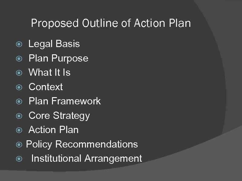 Proposed Outline of Action Plan Legal Basis Plan Purpose What It Is Context Plan