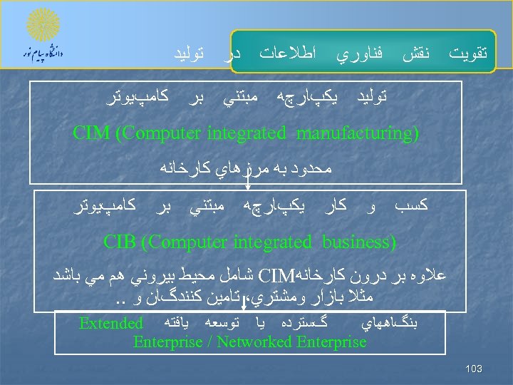  ﺗﻘﻮﻳﺖ ﻓﻨﺎﻭﺭﻱ ﻧﻘﺶ ﺗﻮﻟﻴﺪ ﺍﻃﻼﻋﺎﺕ ﻳﻜپﺎﺭچﻪ ﺩﺭ ﻣﺒﺘﻨﻲ ﺗﻮﻟﻴﺪ ﺑﺮ ﻛﺎﻣپﻴﻮﺗﺮ ) CIM