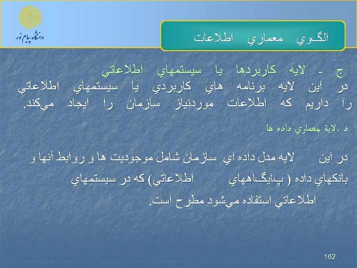  ﺍﻟگﻮﻱ ﻣﻌﻤﺎﺭﻱ ﺍﻃﻼﻋﺎﺕ ﺝ ـ ﻻﻳﻪ ﻛﺎﺭﺑﺮﺩﻫﺎ ﻳﺎ ﺳﻴﺴﺘﻤﻬﺎﻱ ﺍﻃﻼﻋﺎﺗﻲ ﺩﺭ ﺍﻳﻦ ﻻﻳﻪ