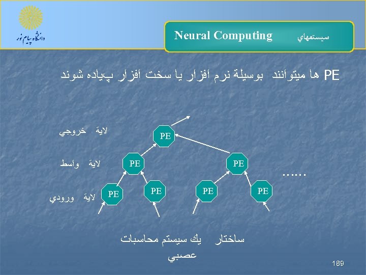  ﺳﻴﺴﺘﻤﻬﺎﻱ Neural Computing PE ﻫﺎ ﻣﻴﺘﻮﺍﻧﻨﺪ ﺑﻮﺳﻴﻠﺔ ﻧﺮﻡ ﺍﻓﺰﺍﺭ ﻳﺎ ﺳﺨﺖ ﺍﻓﺰﺍﺭ پﻴﺎﺩﻩ
