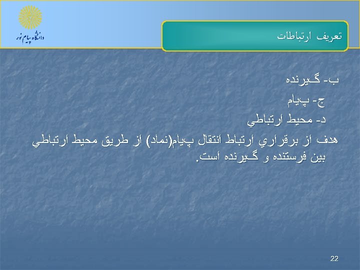  ﺗﻌﺮﻳﻒ ﺍﺭﺗﺒﺎﻃﺎﺕ ﺏ- گﻴﺮﻧﺪﻩ ﺝ- پﻴﺎﻡ ﺩ- ﻣﺤﻴﻂ ﺍﺭﺗﺒﺎﻃﻲ ﻫﺪﻑ ﺍﺯ ﺑﺮﻗﺮﺍﺭﻱ ﺍﺭﺗﺒﺎﻁ