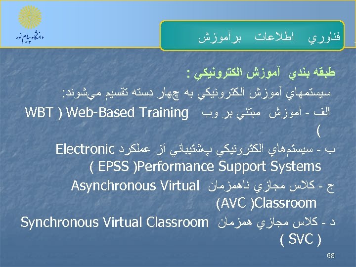  ﺮ ﻓﻨﺎﻭﺭﻱ ﺍﻃﻼﻋﺎﺕ ﺑﺮآﻤﻮﺯﺵ ﻃﺒﻘﻪ ﺑﻨﺪﻱ آﻤﻮﺯﺵ ﺍﻟﻜﺘﺮﻭﻧﻴﻜﻲ : ﺳﻴﺴﺘﻤﻬﺎﻱ آﻤﻮﺯﺵ ﺍﻟﻜﺘﺮﻭﻧﻴﻜﻲ ﺑﻪ