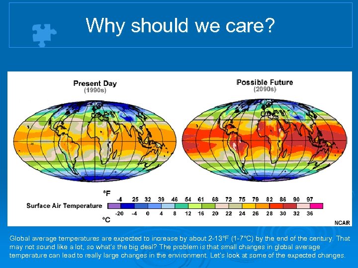 Why should we care? Global average temperatures are expected to increase by about 2