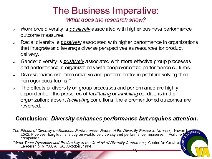 The Business Imperative: What does the research show? Workforce diversity is positively associated with