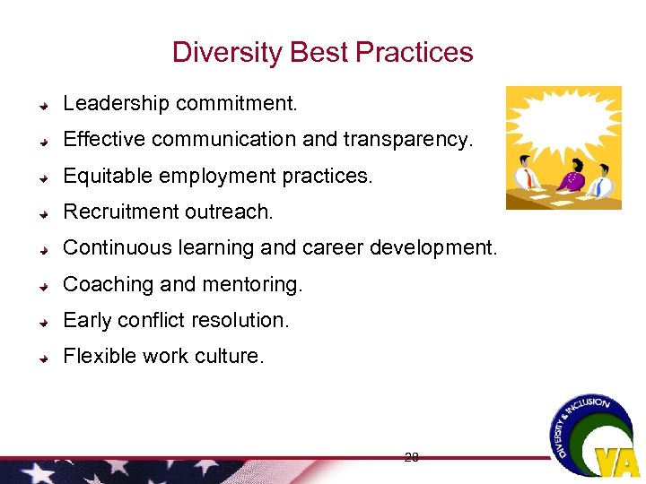 Diversity Best Practices Leadership commitment. Effective communication and transparency. Equitable employment practices. Recruitment outreach.