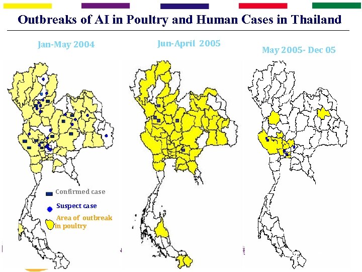 Outbreaks of AI in Poultry and Human Cases in Thailand Jan-May 2004 Jun-April 2005