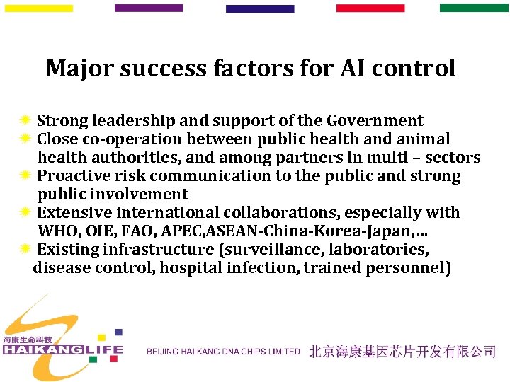 Major success factors for AI control Strong leadership and support of the Government Close