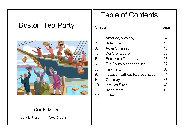  Boston Tea Party Carrie Miller Iberville Press New Orleans Table of Contents Chapter