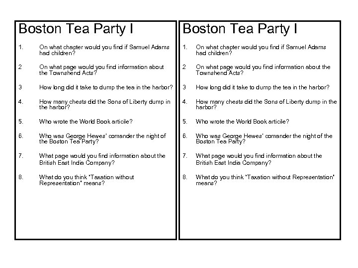 Boston Tea Party I 1. On what chapter would you find if Samuel Adams