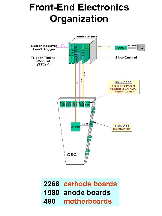 Front-End Electronics Organization 2268 cathode boards 1980 anode boards 480 motherboards 