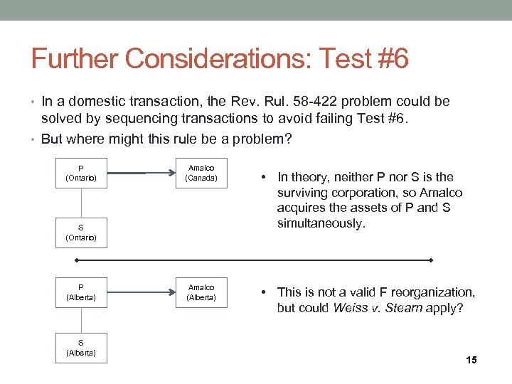 Further Considerations: Test #6 • In a domestic transaction, the Rev. Rul. 58 -422