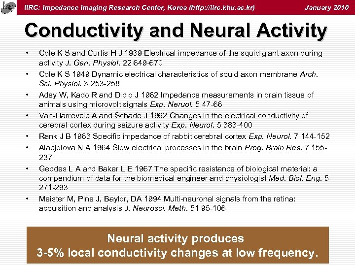 IIRC: Impedance Imaging Research Center, Korea (http: //iirc. khu. ac. kr) January 2010 Conductivity