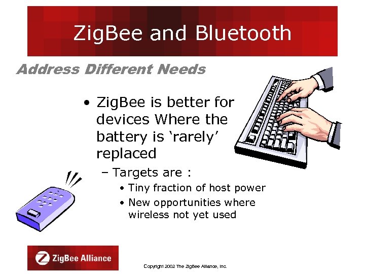 Zig. Bee and Bluetooth Address Different Needs • Zig. Bee is better for devices