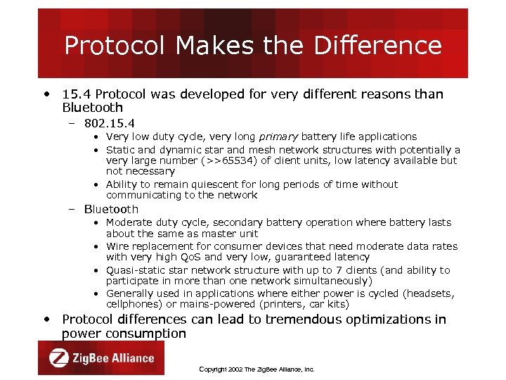 Protocol Makes the Difference • 15. 4 Protocol was developed for very different reasons