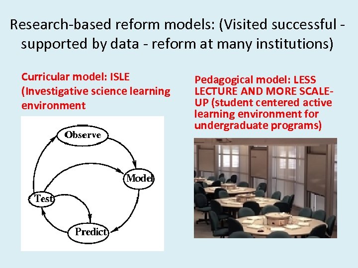 Research-based reform models: (Visited successful - supported by data - reform at many institutions)