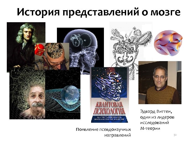 История представлений о мозге Появление псевдонаучных направлений Эдвард Виттен, один из лидеров исследований М-теории