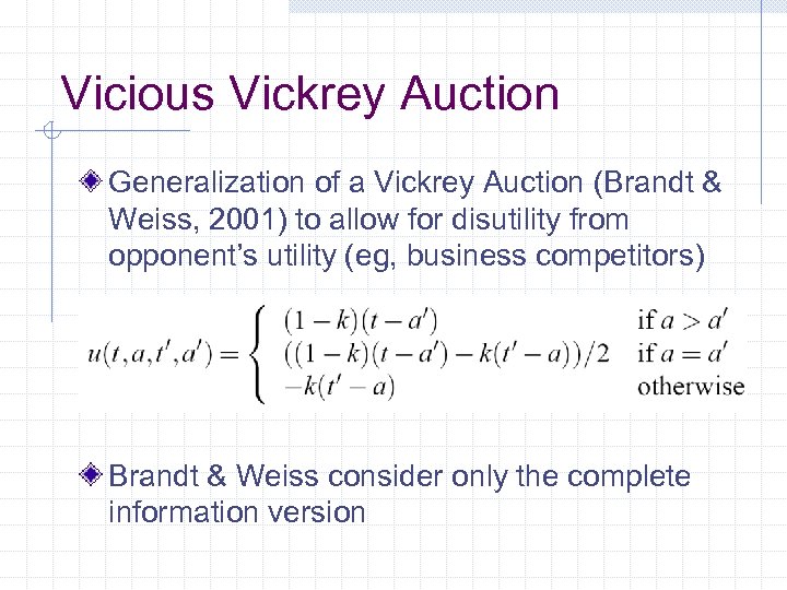 Vicious Vickrey Auction Generalization of a Vickrey Auction (Brandt & Weiss, 2001) to allow