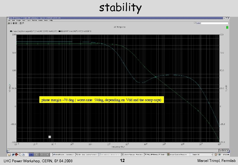 stability phase margin ~70 deg ( worst case: 50 deg, depending on Vdd and