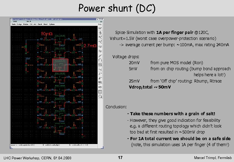 Power shunt (DC) 50 m. W 2. 7 m. W Spice-Simulation with 1 A