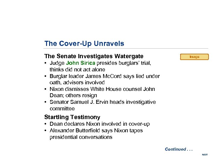 The Cover-Up Unravels The Senate Investigates Watergate Image • Judge John Sirica presides burglars’