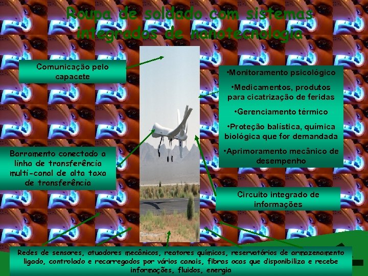 Roupa de soldado com sistemas integrados de nanotecnologia Comunicação pelo capacete • Monitoramento psicológico