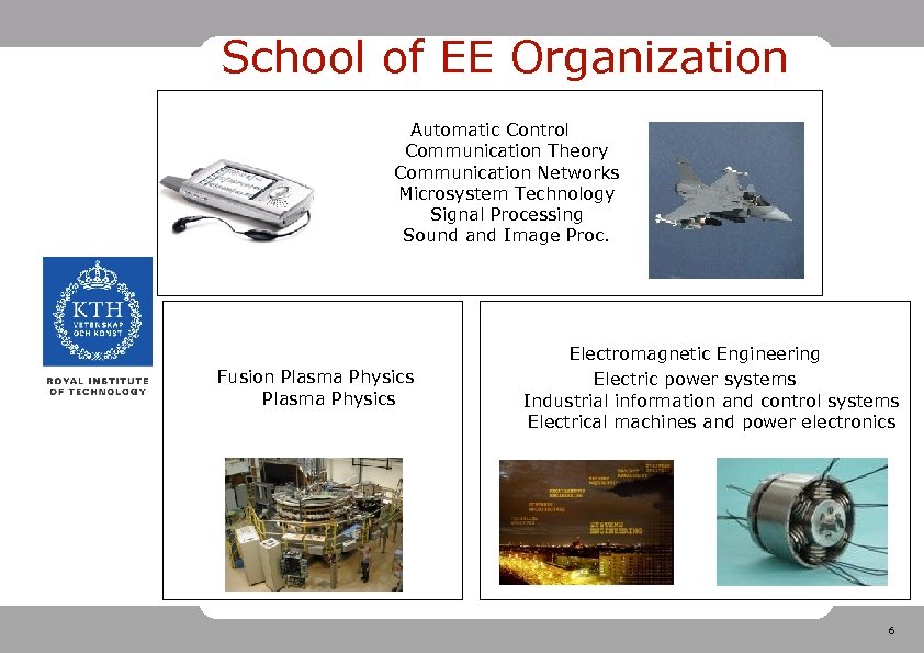 School of EE Organization Automatic Control Communication Theory Communication Networks Microsystem Technology Signal Processing