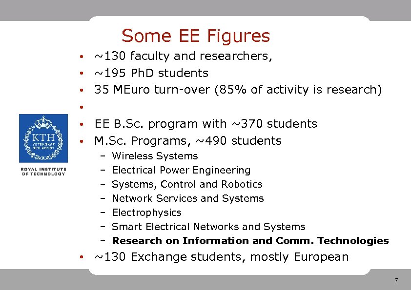 Some EE Figures ● ● ● ~130 faculty and researchers, ~195 Ph. D students
