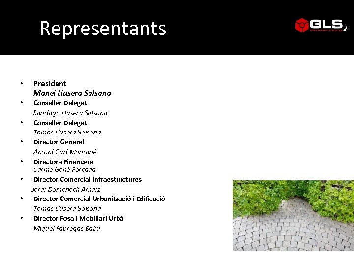Representants • President Manel Llusera Solsona • Conseller Delegat Santiago Llusera Solsona Conseller Delegat