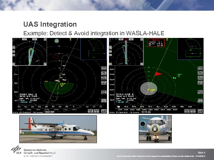 UAS Integration Example: Detect & Avoid integration in WASLA-HALE Slide 9 Use of Unmanned