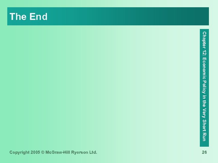 The End Chapter 12: Economic Policy in the Very Short Run Copyright 2005 ©