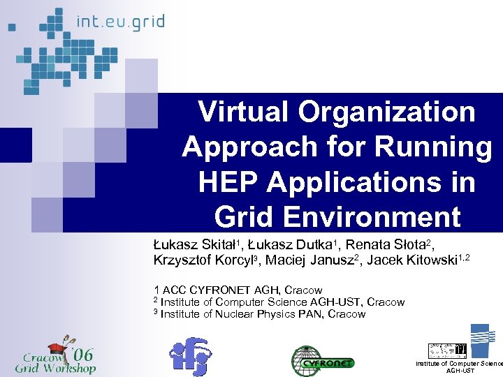 Virtual Organization Approach for Running HEP Applications in Grid Environment Łukasz Skitał1, Łukasz Dutka