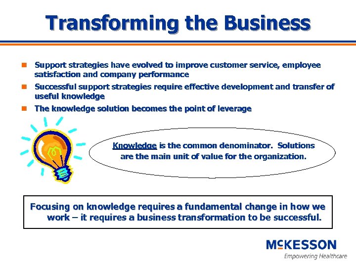 Transforming the Business n Support strategies have evolved to improve customer service, employee satisfaction