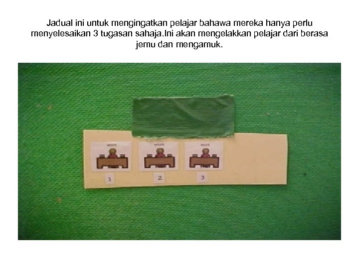 Jadual ini untuk mengingatkan pelajar bahawa mereka hanya perlu menyelesaikan 3 tugasan sahaja. Ini