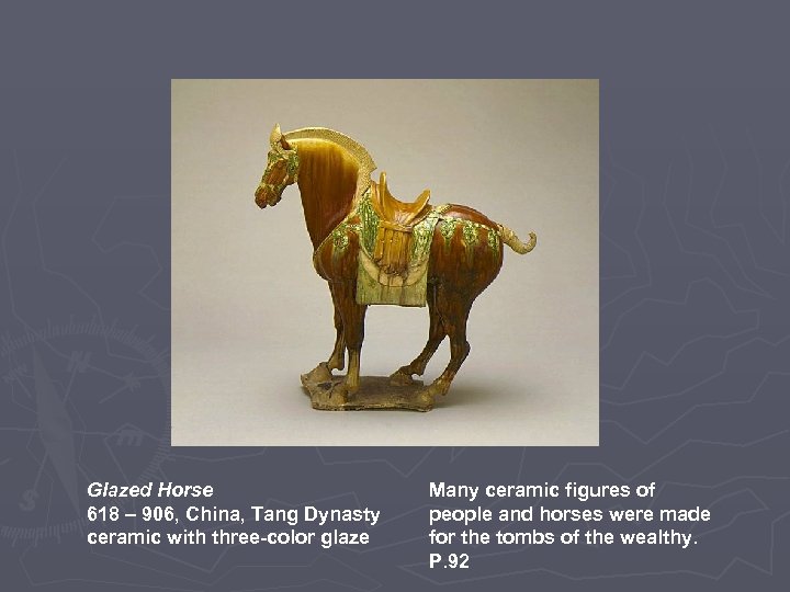 Glazed Horse 618 – 906, China, Tang Dynasty ceramic with three-color glaze Many ceramic