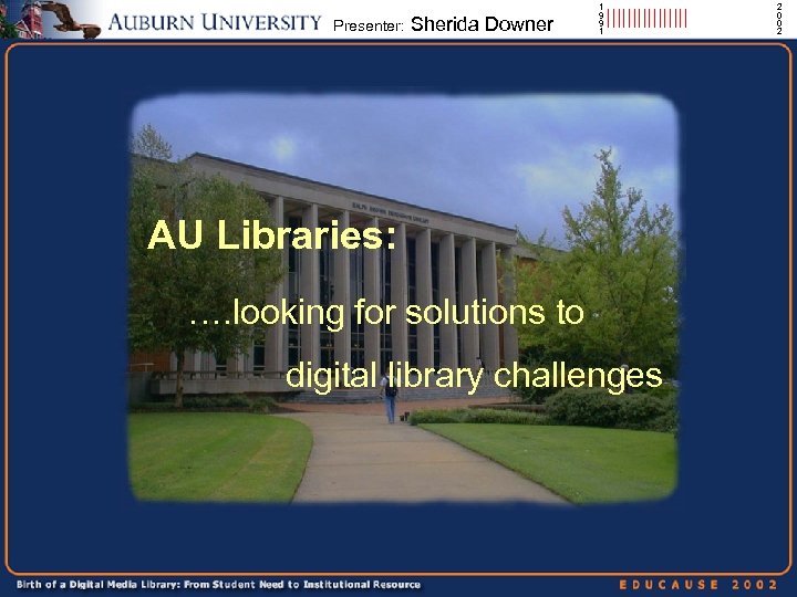 Presenter: Sherida Downer 1 9 9 1 |||||||| AU Libraries: …. looking for solutions