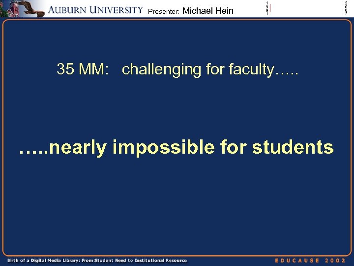 Presenter: Michael Hein 1 9 9 1 | 35 MM: challenging for faculty…. .