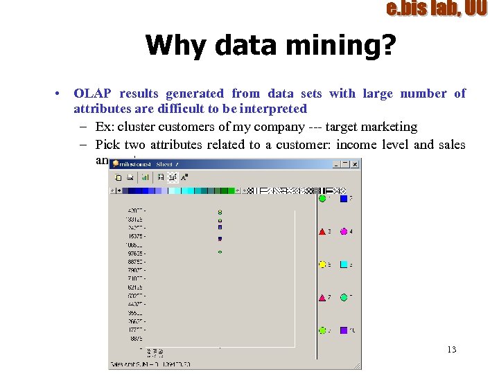 Why data mining? • OLAP results generated from data sets with large number of