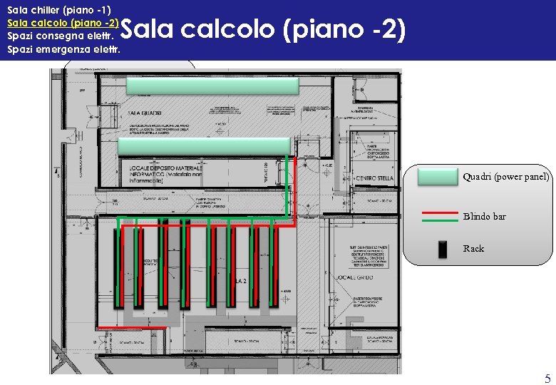 Sala chiller (piano -1) Sala calcolo (piano -2) Spazi consegna elettr. Spazi emergenza elettr.
