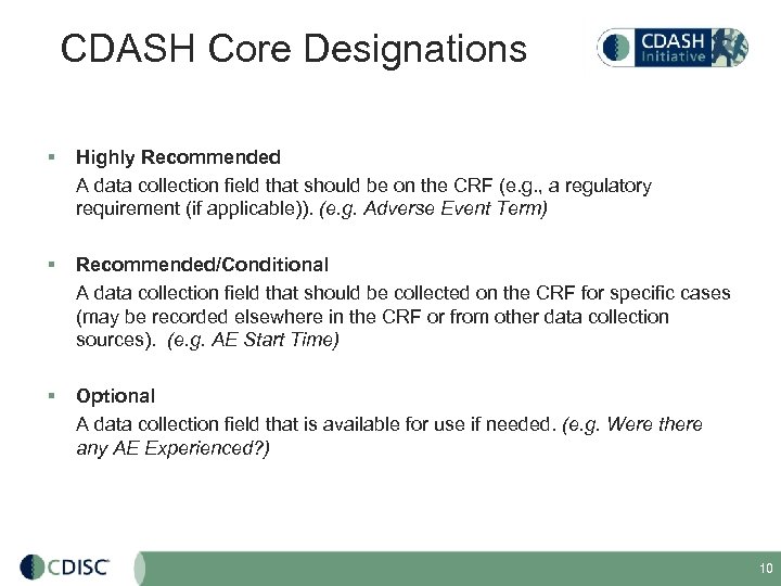 CDASH Core Designations § Highly Recommended A data collection field that should be on