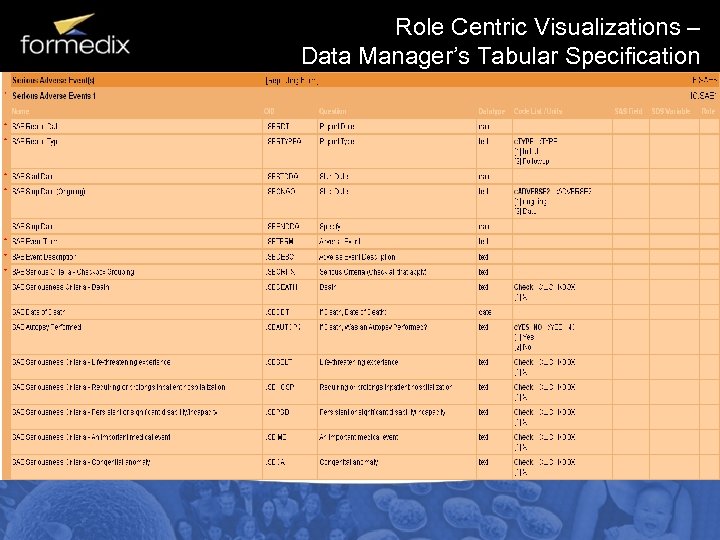 Role Centric Visualizations – Data Manager’s Tabular Specification 