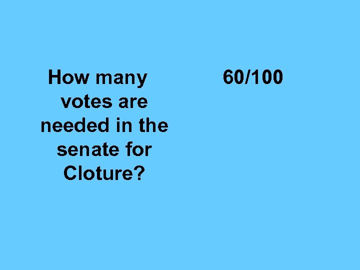 How many votes are needed in the senate for Cloture? 60/100 