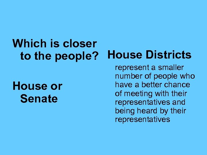 Which is closer to the people? House Districts House or Senate represent a smaller