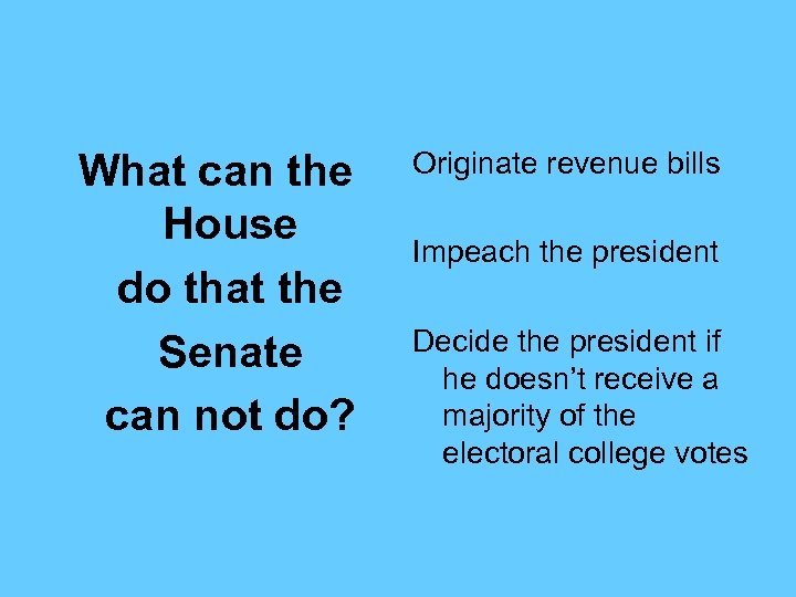 What can the House do that the Senate can not do? Originate revenue bills