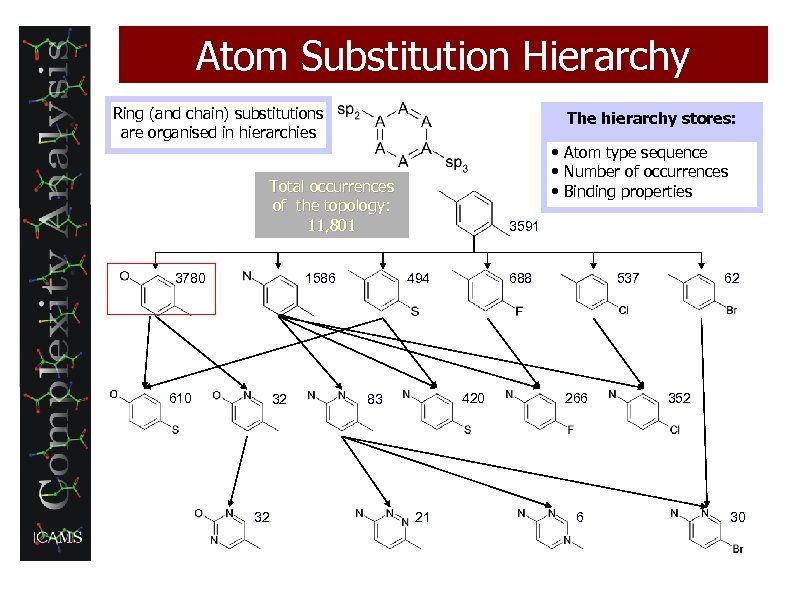 Atom Substitution Hierarchy Ring (and chain) substitutions are organised in hierarchies The hierarchy stores: