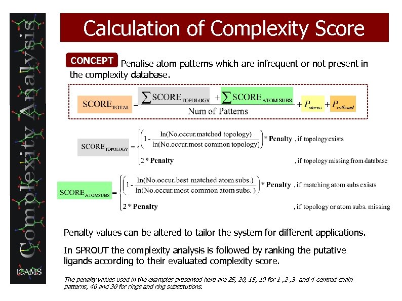 Calculation of Complexity Score CONCEPT Penalise atom patterns which are infrequent or not present