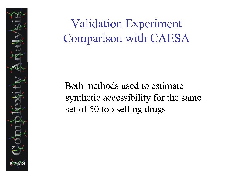 Validation Experiment Comparison with CAESA Both methods used to estimate synthetic accessibility for the